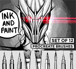 极品Procreate笔刷－12支水墨油漆效果：Ink and paint Procreate brushes